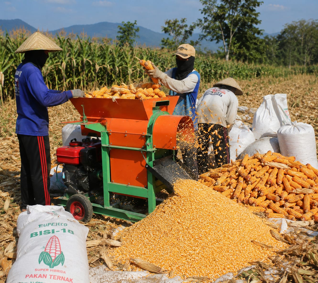 pemipilan jagung di lahan